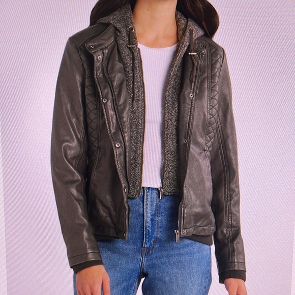 MO-KA Miriam knit hood faux leather jacket. dark gray. Medium. NWOT Stitchfix. - Picture 4 of 4